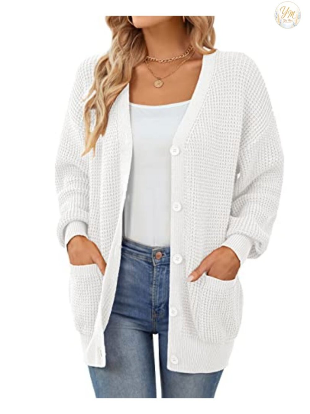 100% Cotton Cardigan Sweater with Pockets Button Up Knit